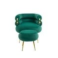 thumbnail image 3 of Velvet Accent Chair with Ottoman, Modern Upholstered Lounge Chair with Footrest and Metal Legs, Comfy Tufted Single Leisure Chairs with Curved Back for Living Room, Bedroom, Office, Green, 3 of 8