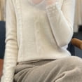 thumbnail image 5 of FDGIU Women's V Neck Cable Knit Sweater, Rib Hem Long Sleeve Loose Fit Pullover Tops Casual Knit Blouses, 5 of 7