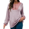 thumbnail image 3 of Uhndy Women's Knitwear Color Block Front Chest Button Crew Neck Long Sleeve Tops Red S, 3 of 5