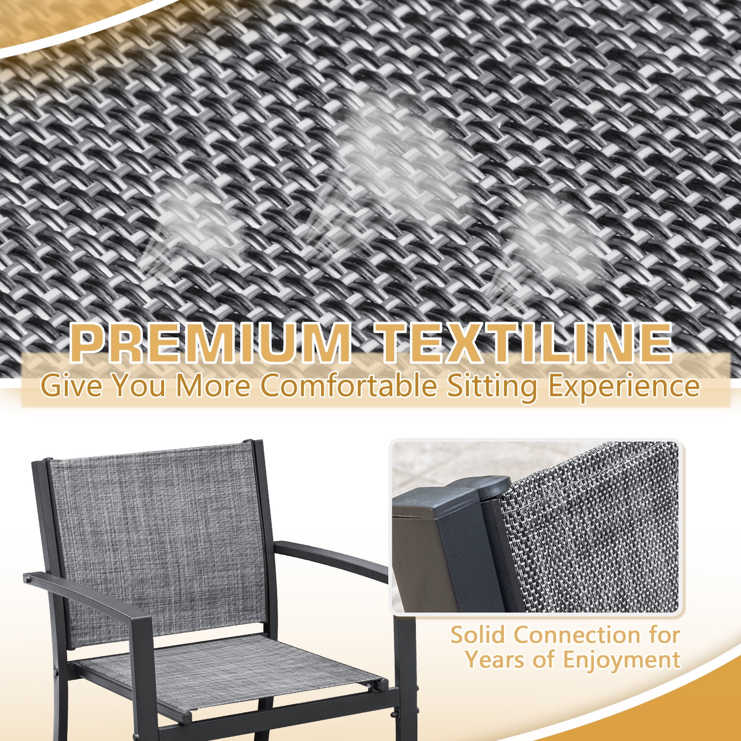 Devoko 4 Pieces Patio Furniture Outdoor furniture Outdoor Patio Furniture Set Textilene Bistro Set Modern Conversation Set Black Bistro Set with Loveseat Tea Table, Grey