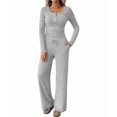 thumbnail image 2 of Women'S 2 Piece Matching Lounge Sets Fall Fashion Outfits Henley Neck Sweater Top Wide Leg Pants Sweat Suits Gray XL, 2 of 9