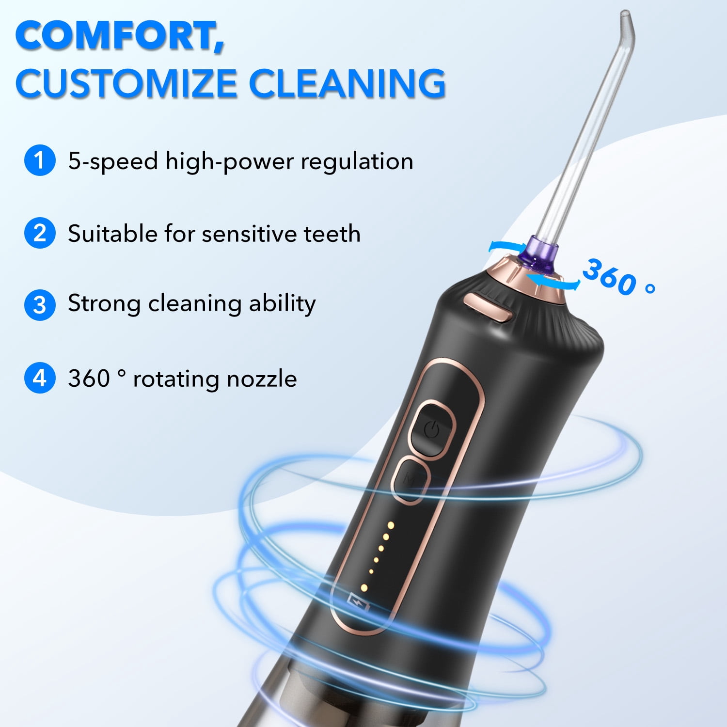 Cshidworld Water Flosser, Cordless Water Teeth Cleaner Picks, 300ml Water Dental Flossers Rechargeable Oral Irrigator with 5 Modes 8 Jet Tips IPX7 Waterproof for Home Travel