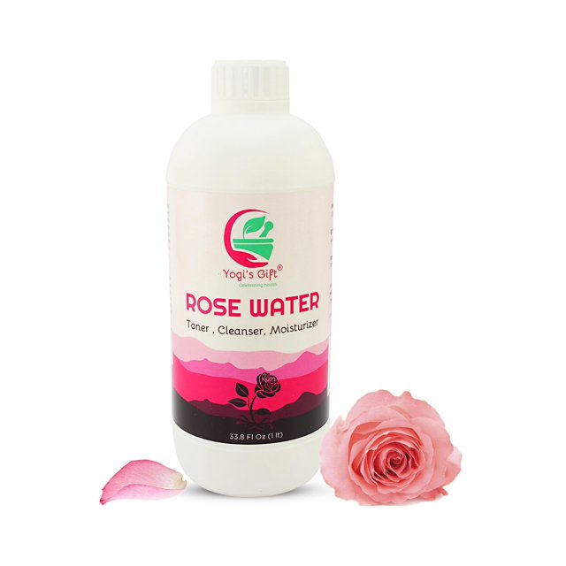 Rose Water Yogi's Gift, 1 litro, para rostro y cabello, sin alcohol