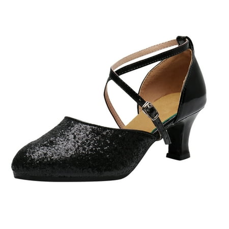 Sandals for Womens Latin Womens Leather Sandals Dance Shoes Sandals Heeled Sandals Women Ballroom Salsa Tango Party Comfort Sandals for Women Sequin Dance Shoes
