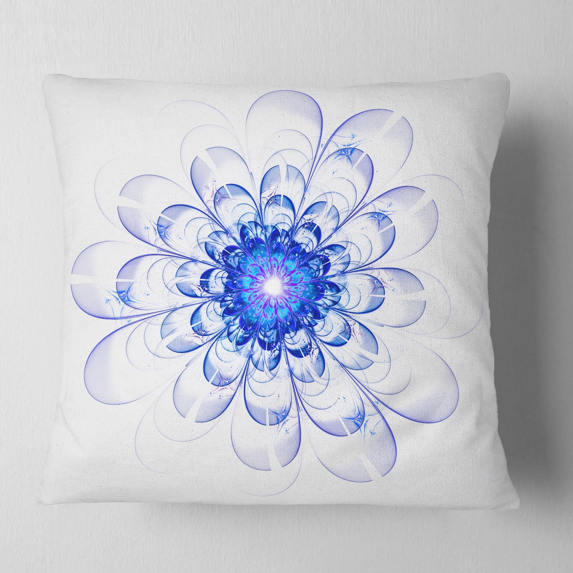 Designart Blue Ideal Fractal Flower Design - Floral Throw Pillow - 18x18