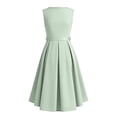 thumbnail image 5 of BRGZLK Girls Summer Dresses Formal Party Wedding Trendy Solid Color Round Neck Sleeveless Bow Belt Tulle Dress Mesh High Low Midi Dress Green 13-14 Years, 5 of 5