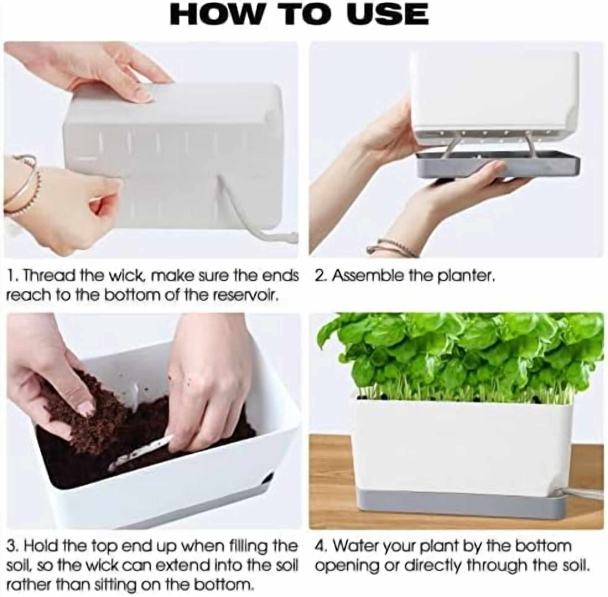 Self Watering Planters Pots for Indoor Plants, 2 Pack 17 Inch Plastic Planter Box Flower Pots for Indoor Outdoor Plants, Rectangle Herb Planter Window Boxes Planters with Drainage