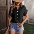 thumbnail image 6 of GXIPO Button Down Shirt Women Cotton Short Sleeve Blouses V Neck Collared Button Up Summer Beach Tops Black M, 6 of 6