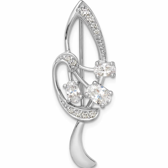 Sterling Silver Rhodium-Plated Cz Leaf Pin (38.95 X 14.62) Made In Thailand -Jewelry By Sweet Pea