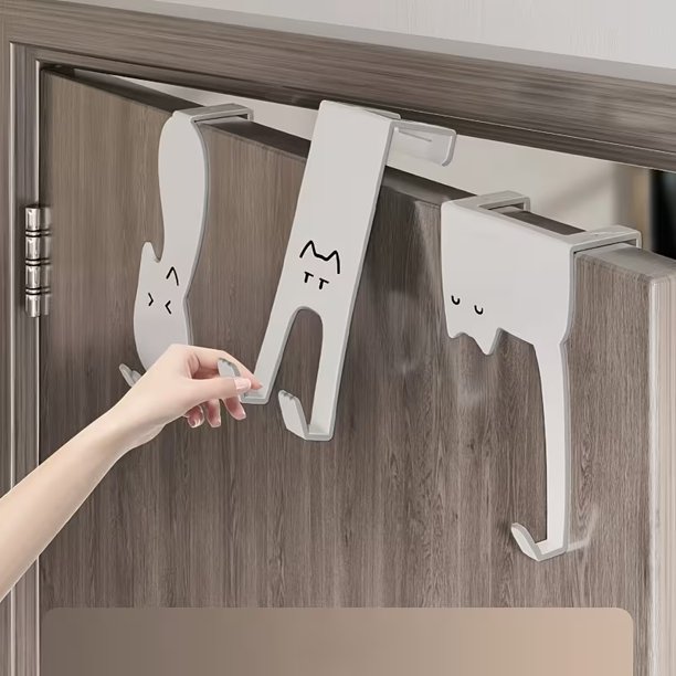 Ganchos de puerta de 3 uds, ganchos de puerta de gato lindos multiusos, caja de almacenamiento que ahorra espacio