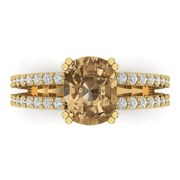 Clara Pucci 14K Yellow Gold 3.48ct Champagne Solitaire with Accents Ring