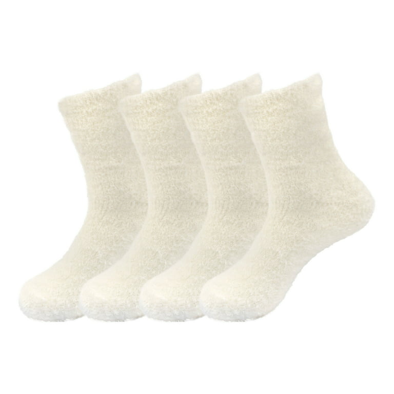 Women's Super Soft and Cozy Feather Light Fuzzy Socks - Cream White - 4  Pair Value Pack