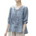 thumbnail image 2 of Fesfesfes Tops Womens Spring Summer Solid Color Casual Loose Fashion T-Shirt Five-point Sleeve V-Neck Embroidery Tops Cotton And Linen Blouse Women Shirts 3XL(US:14), 2 of 6
