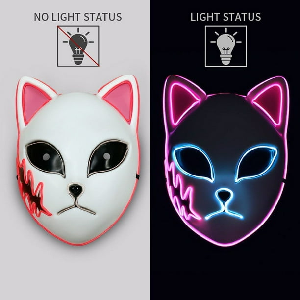 Máscara Con Luz Led Demon Slayer Halloween Disfraz Kimetsu No Yaiba Anime Cosplay Zorro Gato Xishao Juguetes