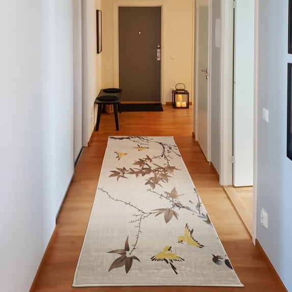 Japanese Decorative Rug, Cherry Blossom Sakura Tree Branches Romantic Spring Themed Watercolor Picture, Quality Carpet for Bedroom Dorm and Living Room, 6 Sizes, Cocoa Beige, by Ambesonne