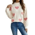 thumbnail image 4 of Chandail en Tricot Intarsia en Forme de Cœur – Chandail-Over Décontracté à Demi-Col Roulé Style Resort pour Femmes Rose G, 4 of 7