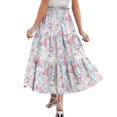 thumbnail image 4 of Floral Midi Skirt for Women Summer Comfy Tiered Elastic High Waisted Skirts Vacation A-Line Flowy Swing Long Skirts Pink M, 4 of 6