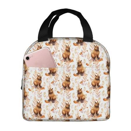 Insulated Lunch Bag for Women Men - Capybara Orange Leaf Leakproof Cooler Lunch Box for Women Men  Lunch Tote Bags for Work School Picnic Travel