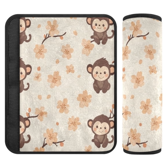 2 Car Seat Belt Covers S Size 6.5*6.5 Inches Car Seat Belt Shoulder Pad Backpack Shoulder Pad Stroller Belt Cover Cute Little Brown Monkey