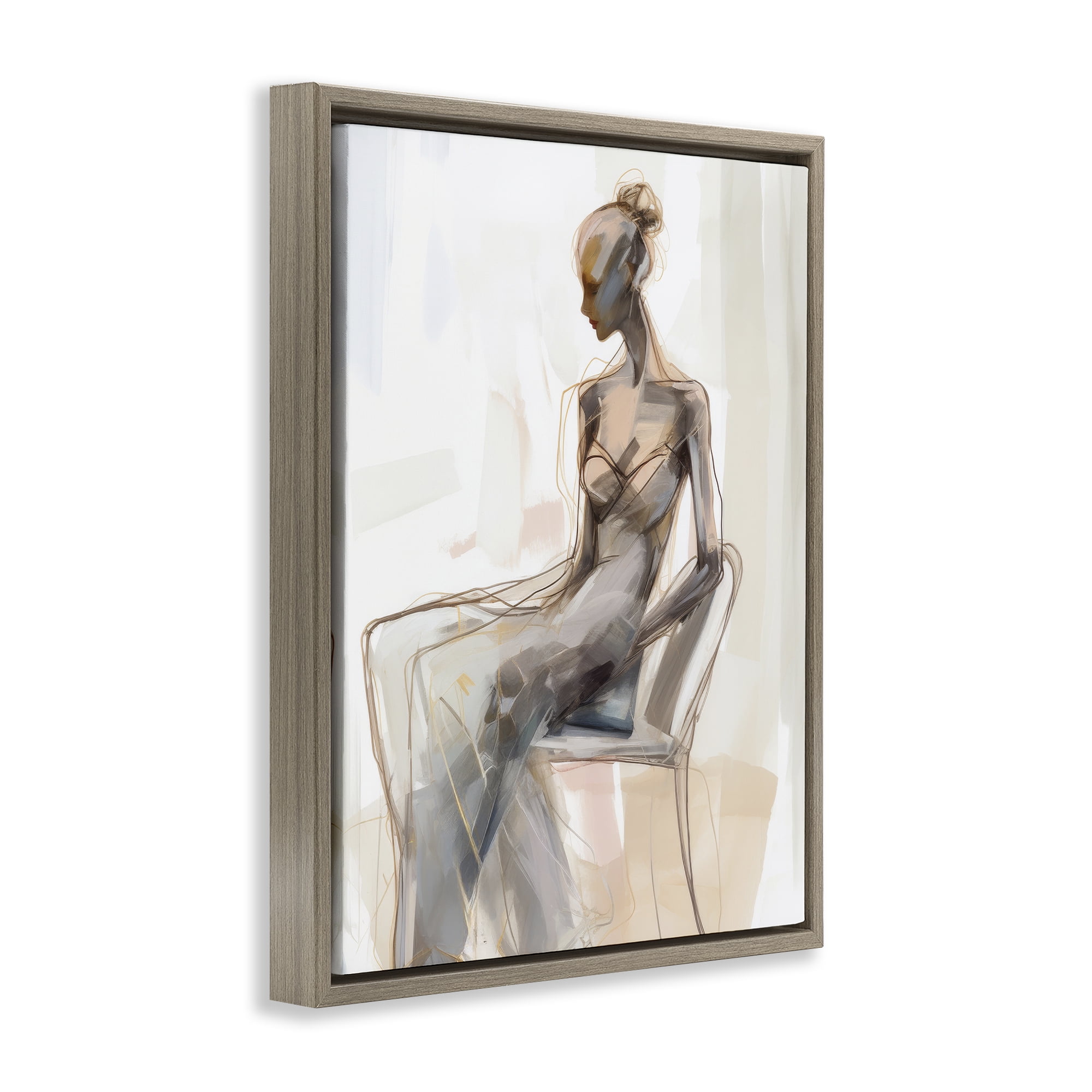 Stupell Industries Classy Figure Impression People Painting Brown Floater Framed Canvas Art Print Wall Art, 25 x 31