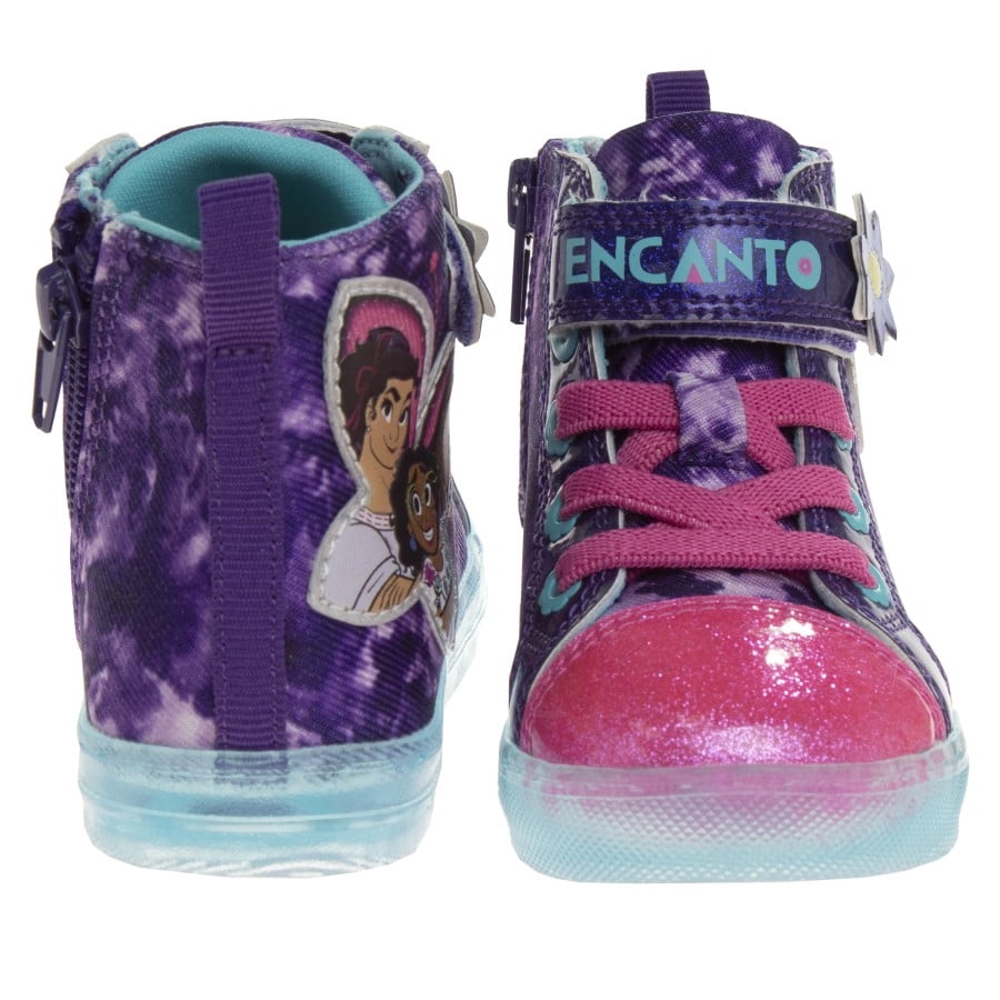Disney Encanto Toddler Girls High Top Sneakers with 3 Multi Lights, Purple Blue, Size: 7