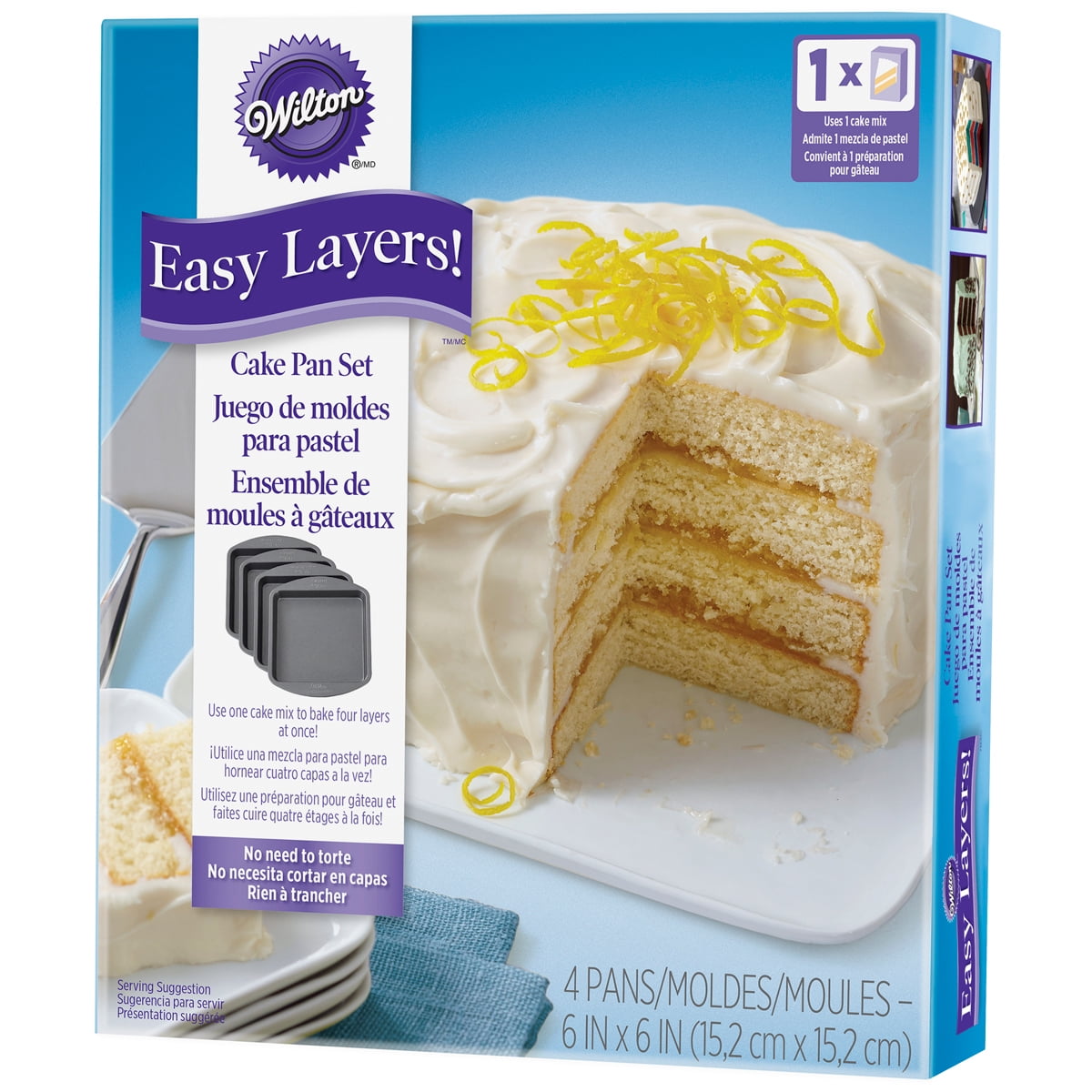 World of Confectioners - Square Cake Pan Easy Layers - 15cm - 4 pcs set -  Wilton - Cake forms with bottom - Cake forms, For baking