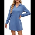 thumbnail image 2 of Vestido de Otoño 2025 para Mujer, Estilo Suéter Deportivo Informal, Holgado, de Larga y Cuello en V, de Color Liso. Azul Mar XL, 2 of 10
