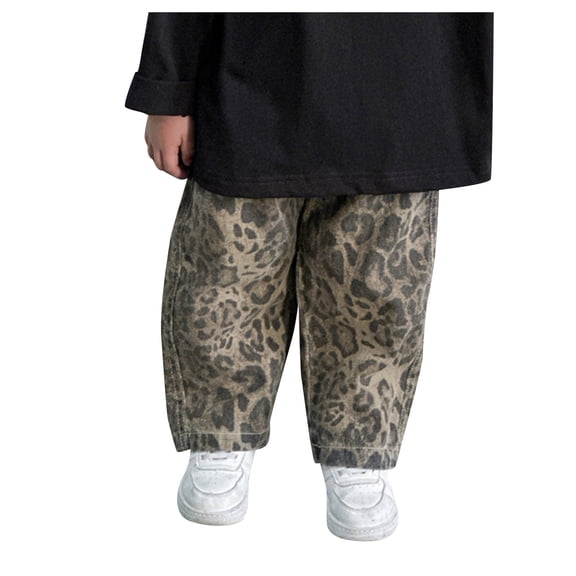 Baby Boy Leopard Jeans Fashion Loose Straight Pants Kids Casual Trousers With Pockets Streetwear