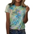 thumbnail image 1 of Fvwitlyh T Shirt Femme Été Mode Papillon Numérique Imprimer Casual Col Rond Manches T Shirt C,L, 1 of 4