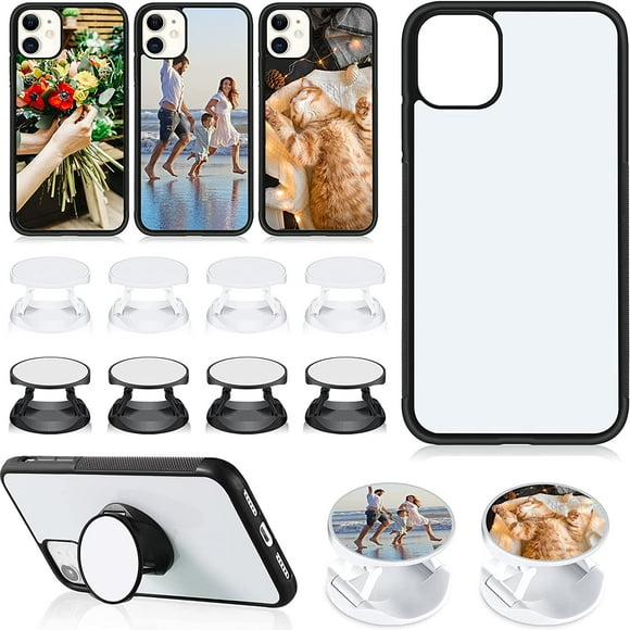 10 PCS Sublimation Blanks Phone Cases with 10 PCS Blank Sublimation Phone Holders, Collapsible Printable Phone Case, Adhesive Phone Grip Holder (Compatible with iPhone 11 Pro Max)