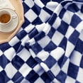 thumbnail image 3 of Throw Blankets Flannel Blanket with Checkerboard Grid Pattern Soft Throw Blanket for Couch, Bed, Sofa Luxurious Warm and Cozy for All Seasons (Dark Blue, 50"x60"), 3 of 6