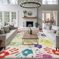thumbnail image 3 of Colorful Cartoon Handprint Large Area Rugs 6x9 ft Cute Watercolor Red Green Blue Graffiti Linen Washable Rug Non Slip Indoor Carpet Absorbent Floor Mat for Living Room Bedroom Dining Room, 3 of 9