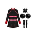 thumbnail image 4 of CHICTRY Girls Cheer Leader Outfit Long Sleeve Shiny Dance Dress with Hand Flowers Socks Red&Black 10, 4 of 7