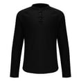 thumbnail image 3 of Pxiakgy t shirts for men Men's Round Neck Cotton Solid Button Long Sleeved T Shirt Casual Bottom Shirt mens t shirts mens tops Black + L, 3 of 5