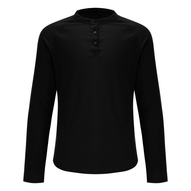 Lroveb T Shirts for Men Round Neck Cotton Solid Button Long