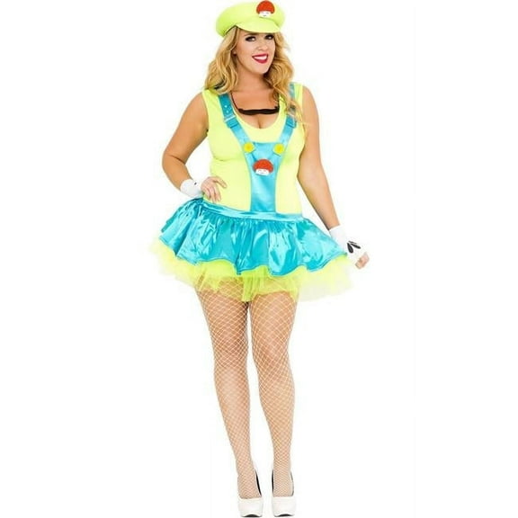Music Legs Women's 70453Q-3X-4XGREEN 4 Piece Plus Size Green Playful Plumber Costume; Green - 3X & 4X 70453Q-3X/4XGREEN