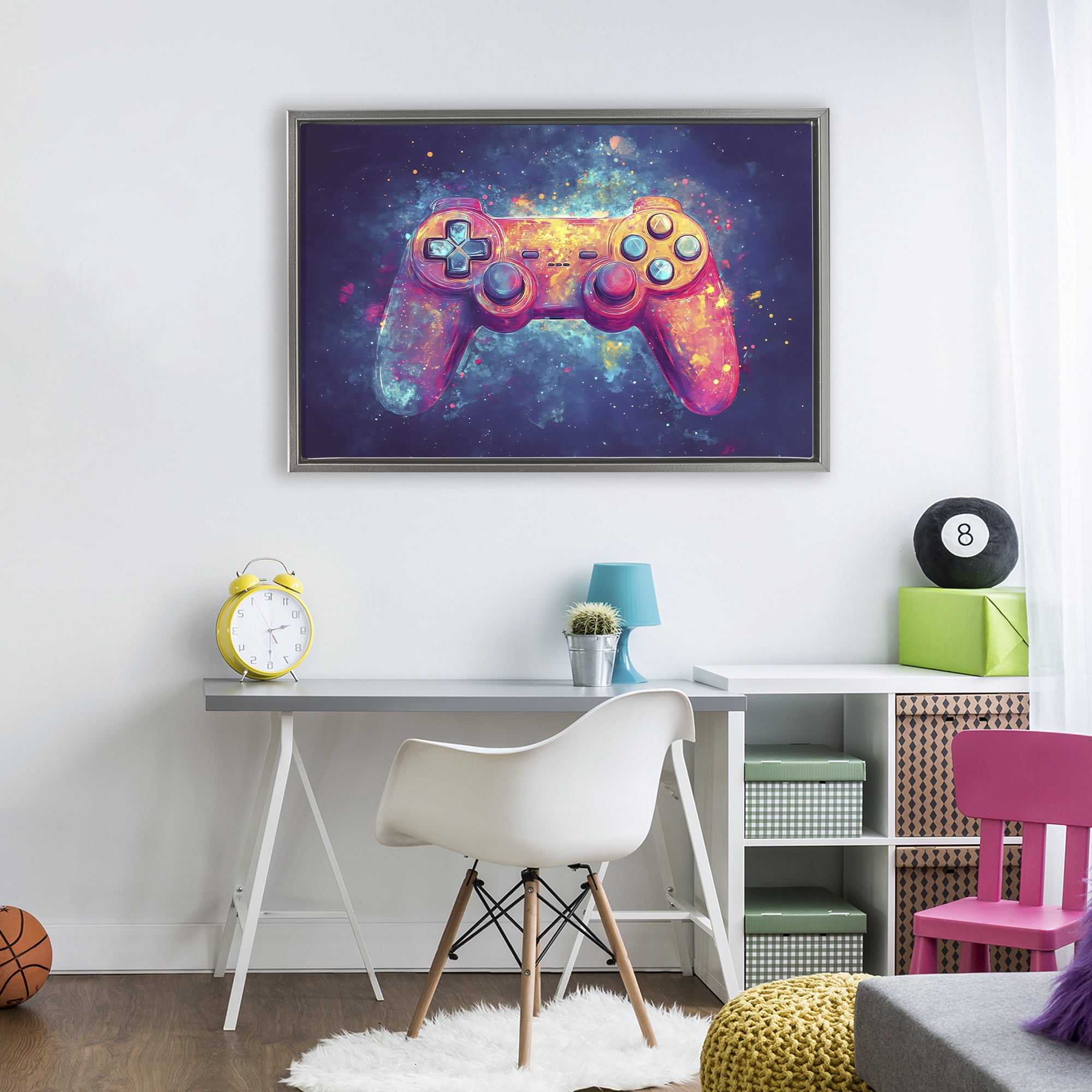 Stupell Industries Futuristic Cosmic Game Controller Gray Framed Floater Canvas Wall Art, design by Creative Studio