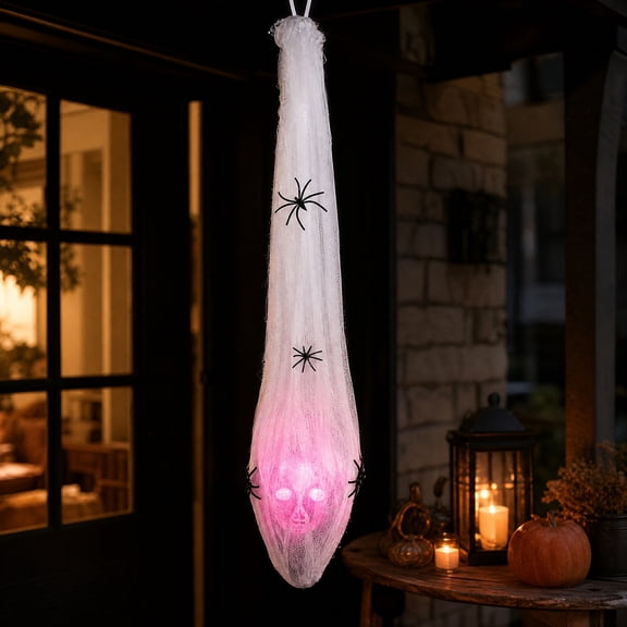 Ouuluon Glowing Halloween Hanging Skull Decoration, 22 inch Lighted Prop for Patio Party Indoor Display