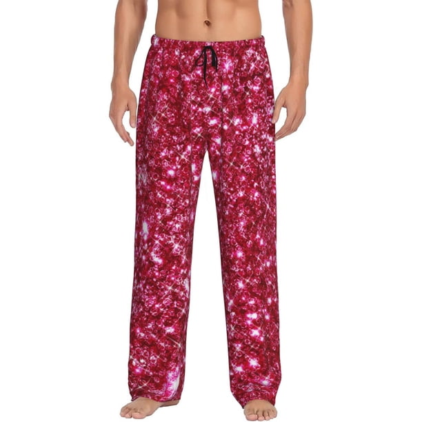 Fotbe Pink Glitter Pantalones de Pijama para Hombre, Pantalones de Dormir, Pantalones de Casa con Cintura Ajustable y Bolsillos-Small
