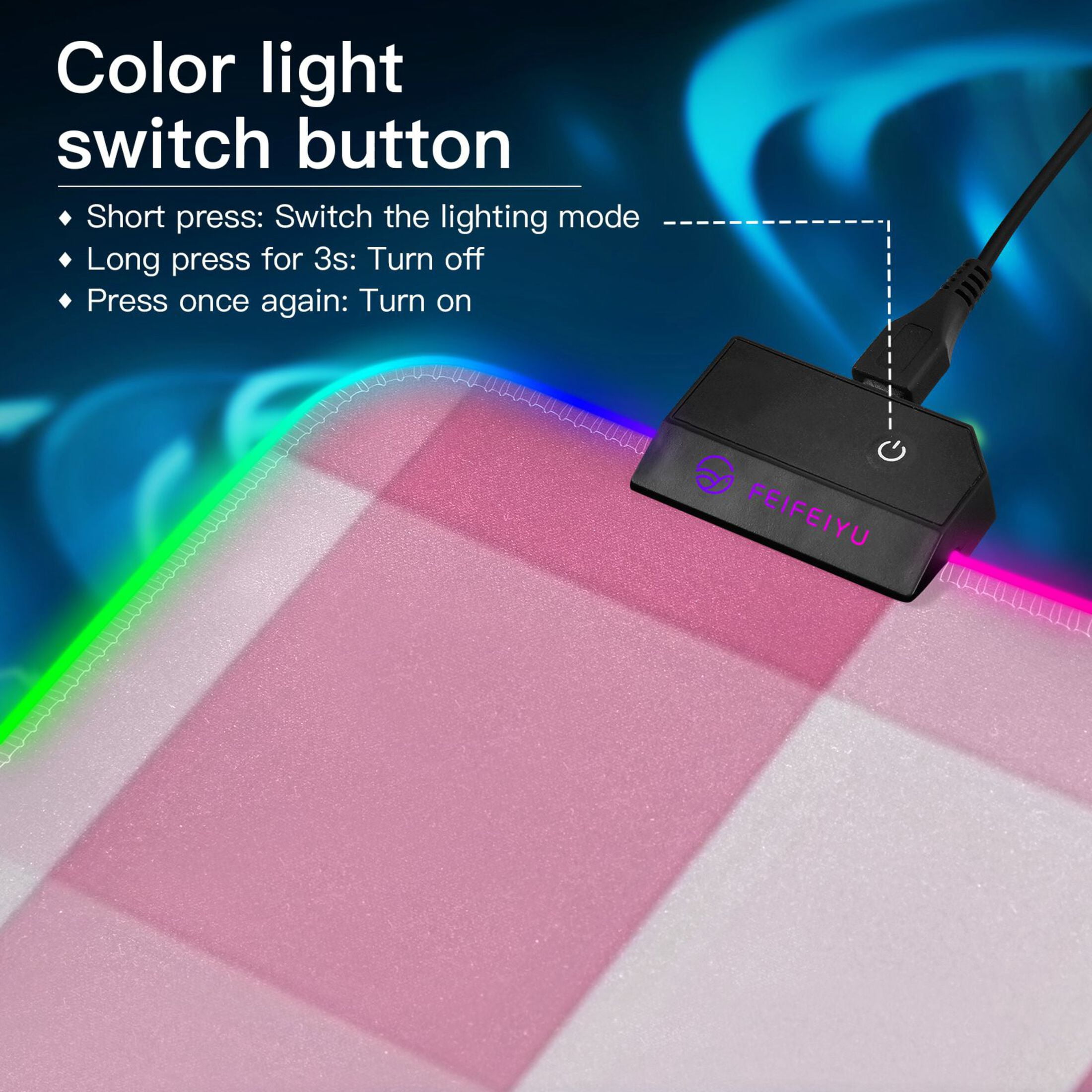 Pink and White Plaid RGB Gaming Mouse Pad Large Keyboard Mat Rubber Base 13 Light Modes
