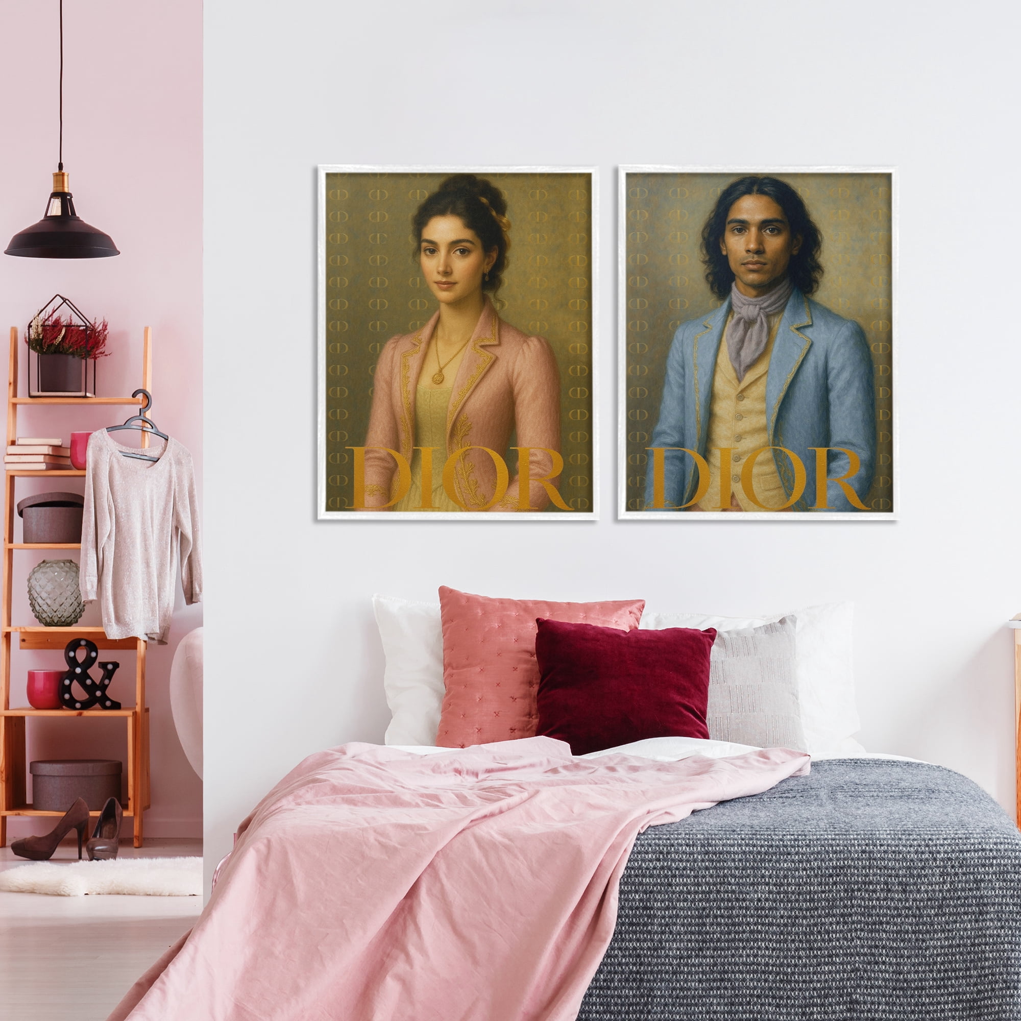 Stupell Industries Iconic Vintage Fashion Models 2 Piece White Framed Giclee Art Set, design by Grotto Studios
