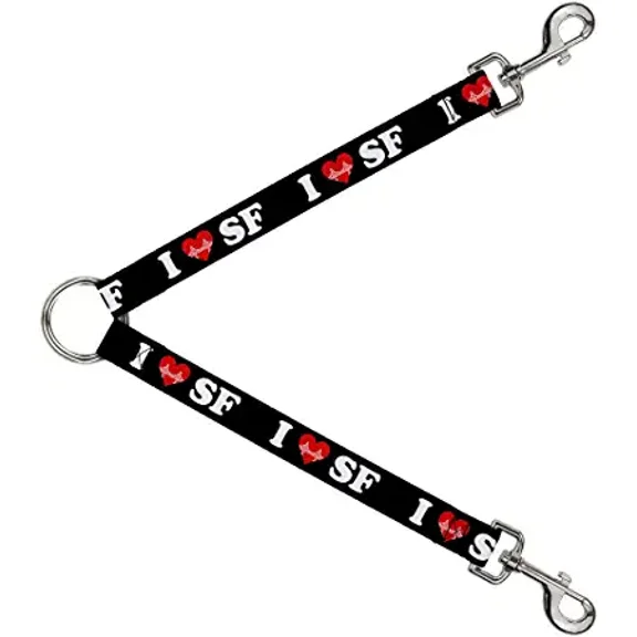 Buckle-Down Dog Leash Splitter I Heart Bridge Sf Black White Red 1 Foot Long 1 Inch Wide