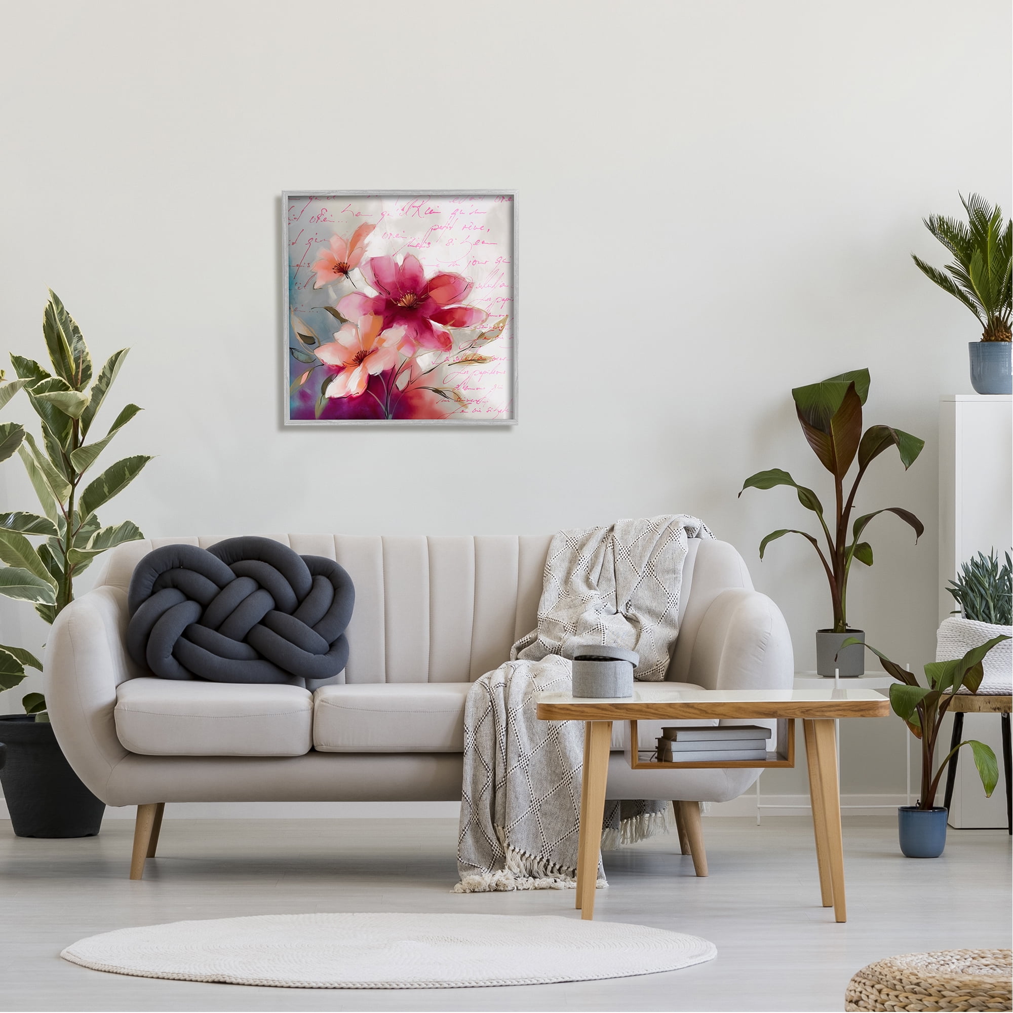 Stupell Industries Pink Vintage Florals Botanical & Floral Painting Gray Framed Art Print Wall Art, 24 x 24