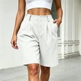 thumbnail image 4 of Women's High Waist Pleated Bermuda Shorts Loose Wide Leg Dressy Knee Length Suit Shorts with Pockets for office Casual Daily Wear White, 4 of 6