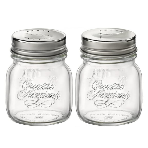 Bormioli Rocco 357760CBD021990 Quattro Stagioni Jar with Salt & Pepper Stainless Lid - Sleeve of 2, Set of 12, 5 oz, Clear