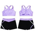 thumbnail image 2 of iiniim Kids Girls 2 Pcs Dance Athletic Outfit Ballet Gymnastic Tracksuit Sleeveless Crop Top and Short Set A Lavender 6, 2 of 7