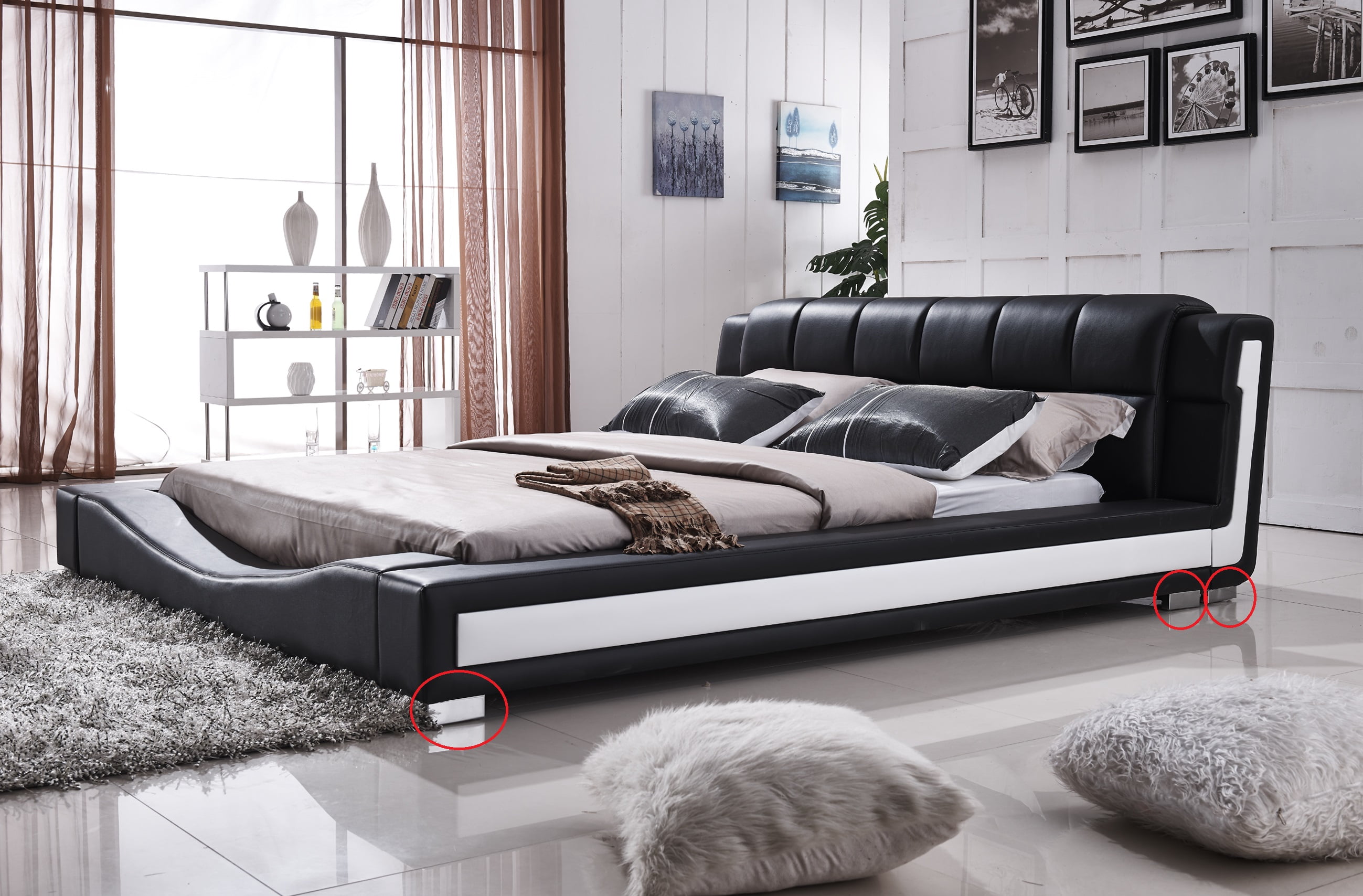 Uspridefurniture Murphy Contemporary Faux Leather Platform Bed, Black, Eastern King