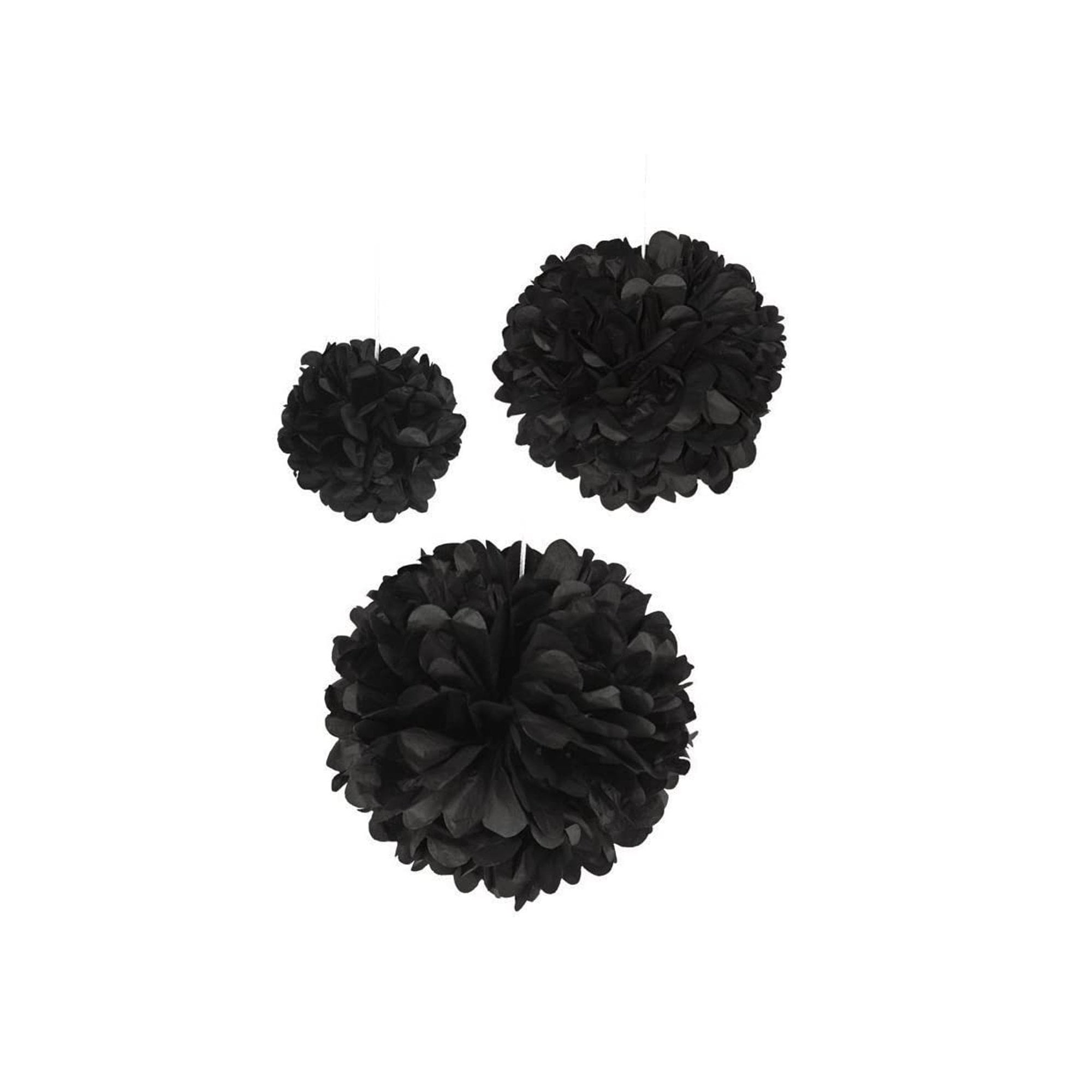 Black Pom Poms Tissue Paper 3 Pc Set (pm892200320)