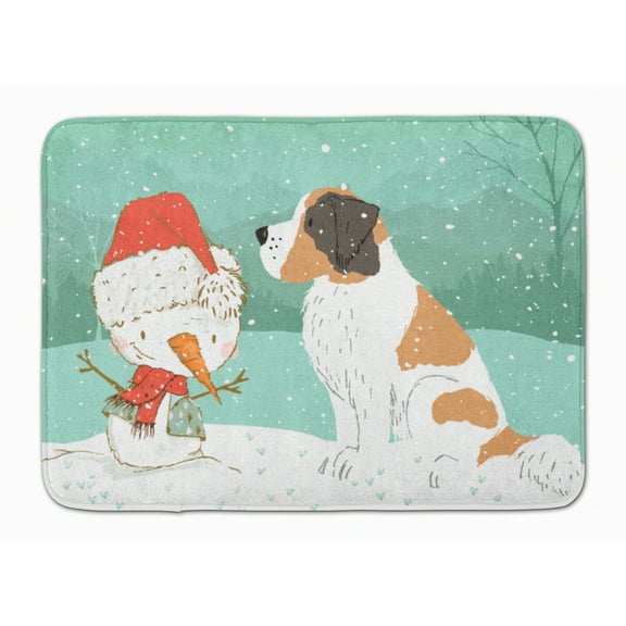 Saint Bernard Snowman Christmas Machine Washable Memory Foam Mat