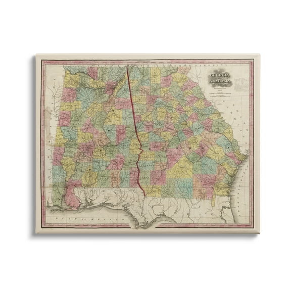 Stupell Industries Vintage Georgia Alabama State Map Regional Borders 1853, 30 x 24, Design by Daphne Polselli